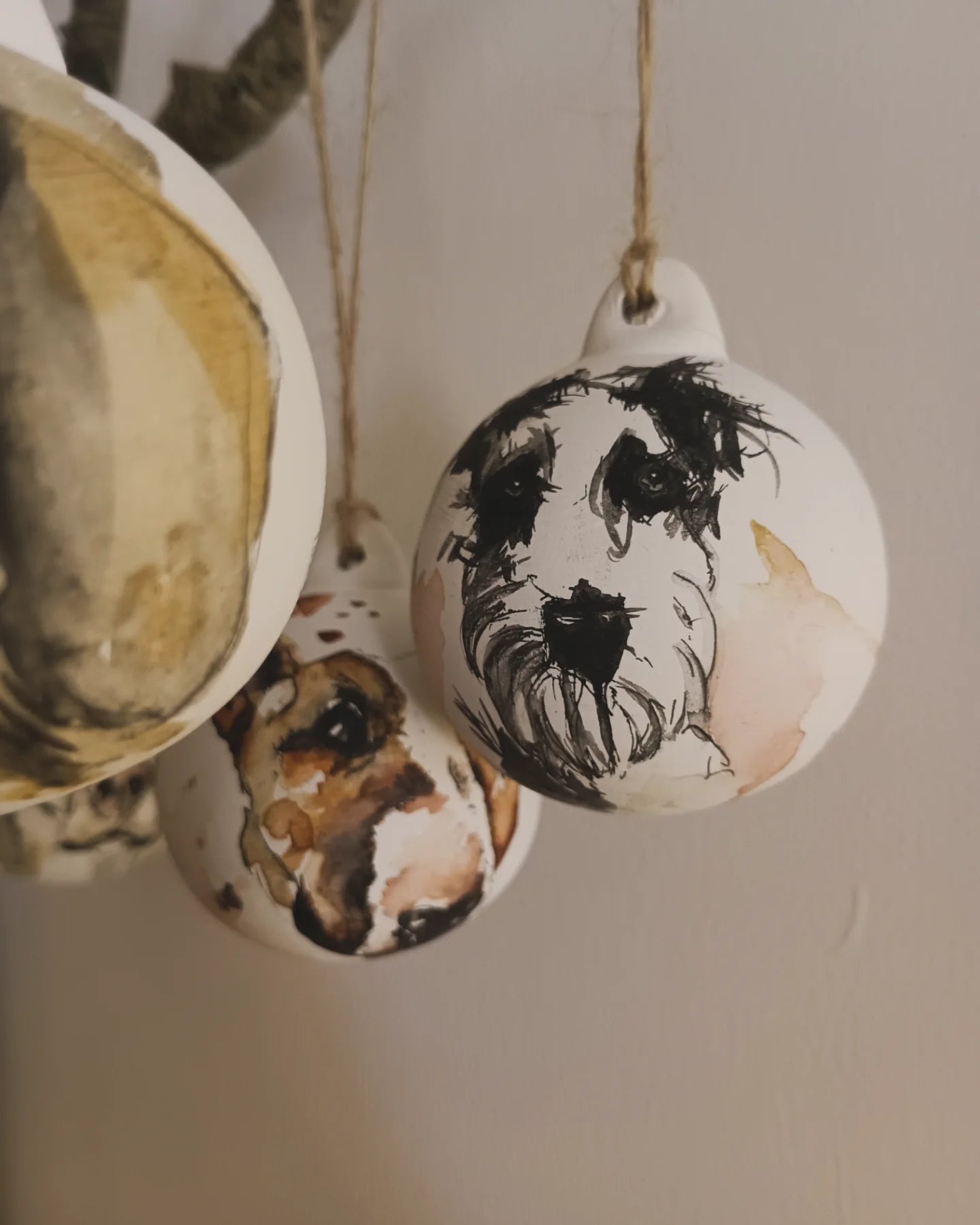 Unique ceramic pet portrait baubles